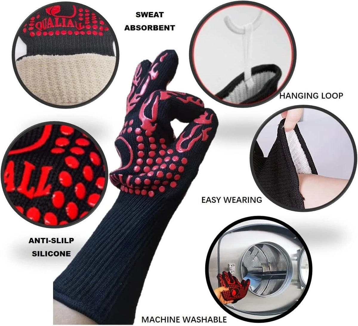 BBQ Gloves Heat & Cut Resistant Non-Slip Silicone Oven Mitts BBQ Oven Mitts Nixie