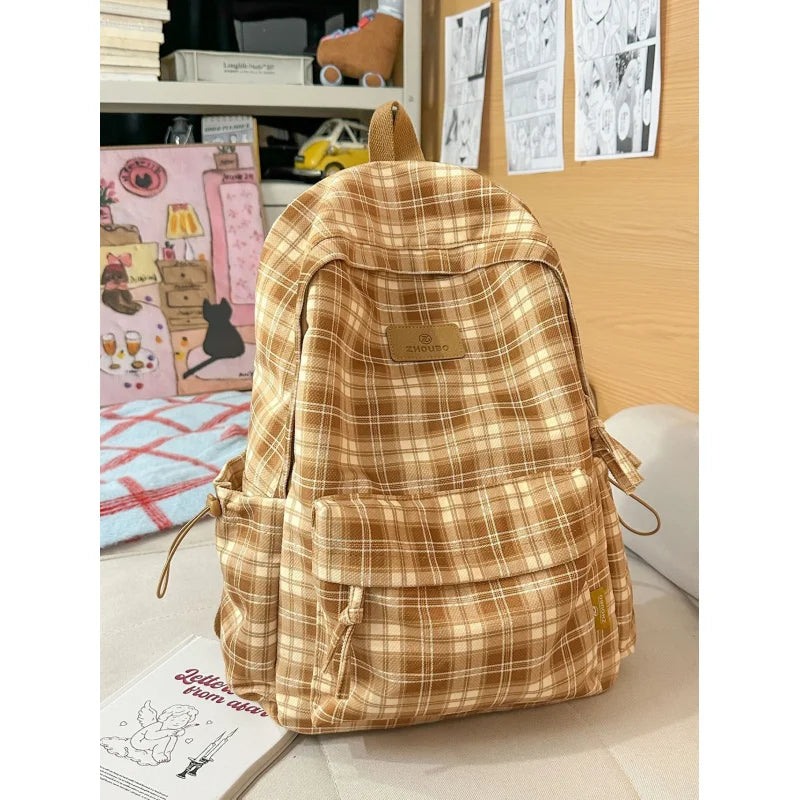 Vintage Plaid College Backpack – Lightweight Stylish Schoolbag College Backpack Nixie