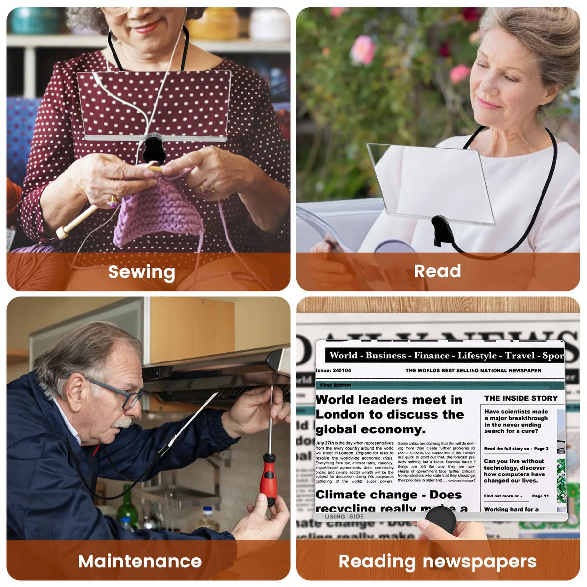 Hands-Free Neck Magnifying Glass | Large Square Lens 1.8× Hands-Free Magnifier Nixie