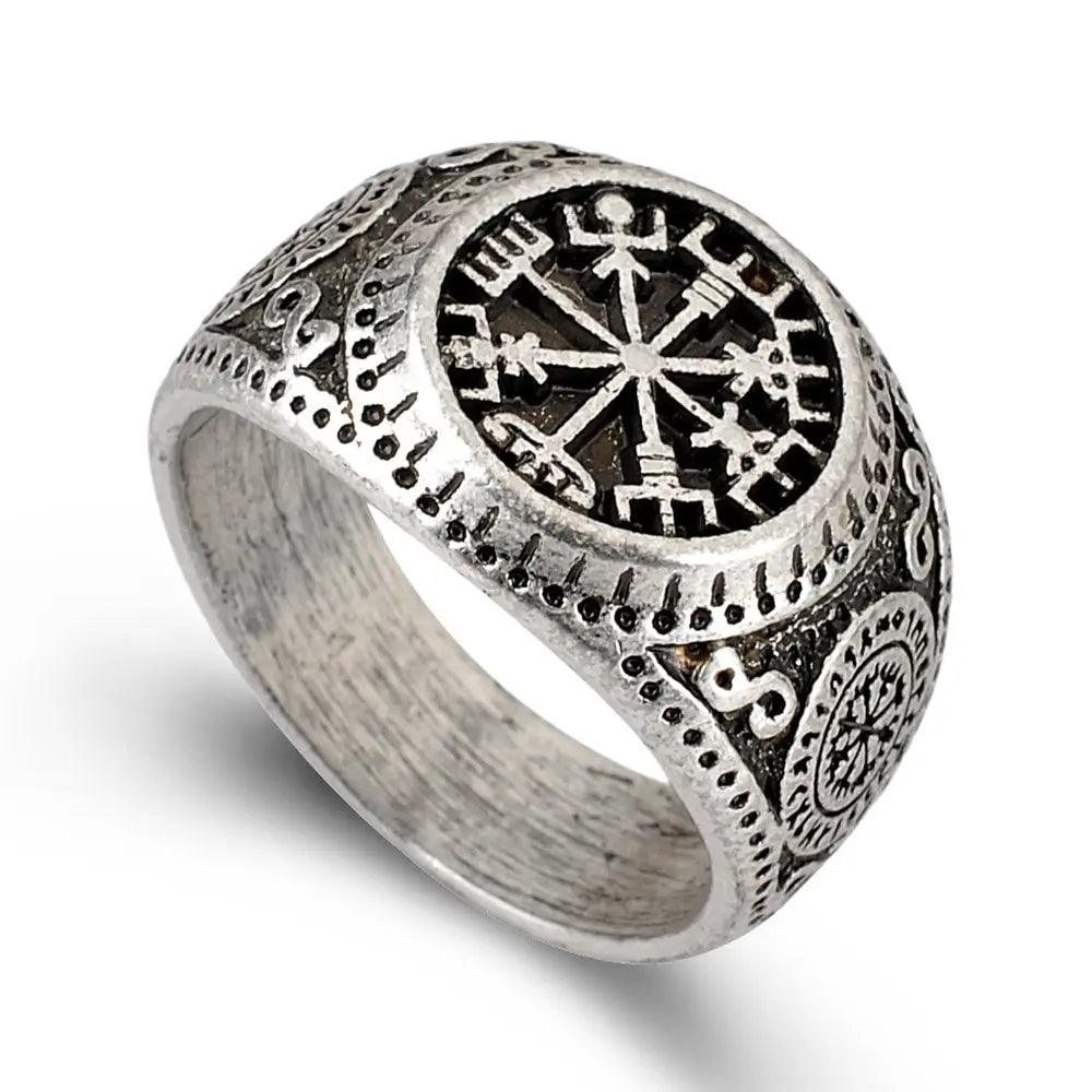 Vintage Zinc Alloy Ring – Snowflake, Rune & Compass Patterns Fashion Ring Nixie StyleA 10