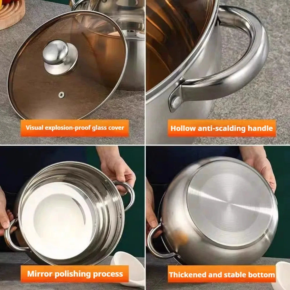 FEB.WIND 5L Stainless Steel Stock Pot with Glass Lid – Induction Safe Stock Pot Nixie