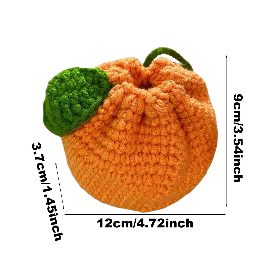 Cute Orange Fruit Coin Purse – Hand Knitted Yarn Mini Bag Novelty Coin Purse Nixie