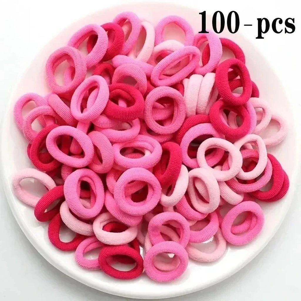 100PCS Colorful Nylon Elastic Hair Bands for Women & Girls Elastic Hair Bands Nixie pink-100PCS