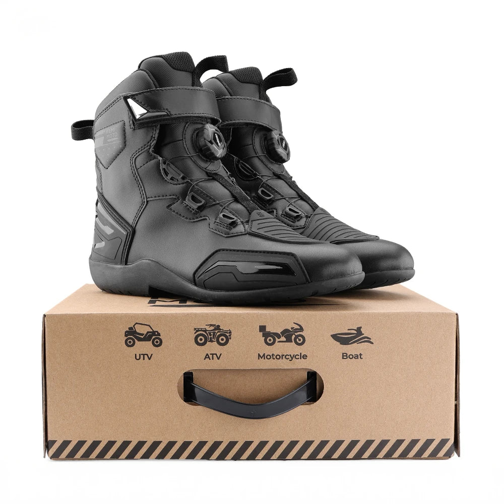 KEMIMOTO Men's Waterproof Motorcycle Ankle Boots Anti-Slip Motorcycle Riding Boots Nixie Black 46
