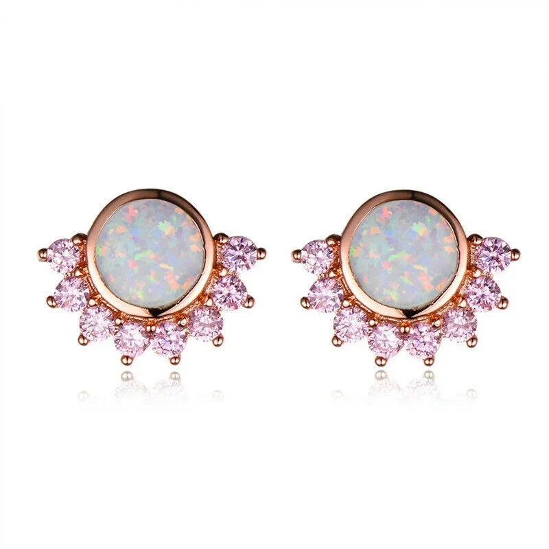 Round Simulated Opal Silver-Plated Stud Earrings – Vintage Style Stud Earrings Nixie