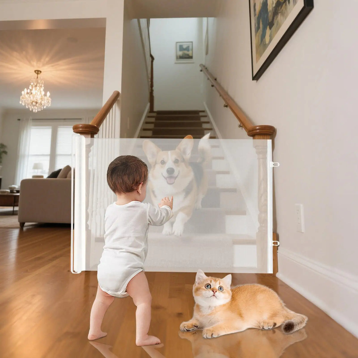 Retractable Pet Gate – No Drill Indoor & Outdoor Barrier Fence