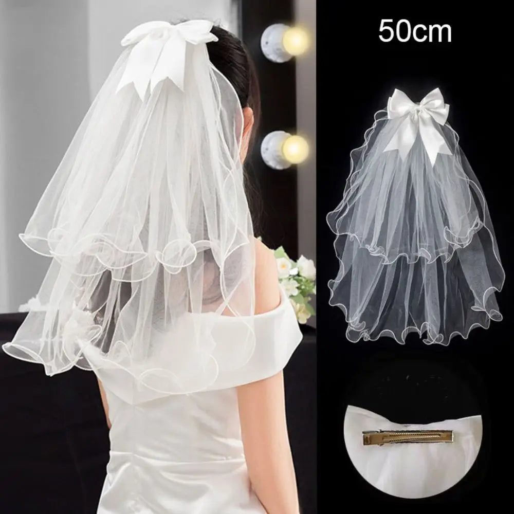 Two Layer Lace Edge Bridal Veil – Short White Tulle Wedding Veil