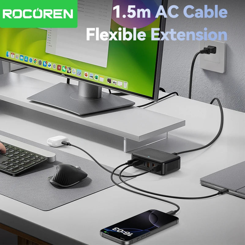 Rocoren 100W GaN 6-Port Charging Station | Fast USB-C Charger GaN Charging Station Nixie