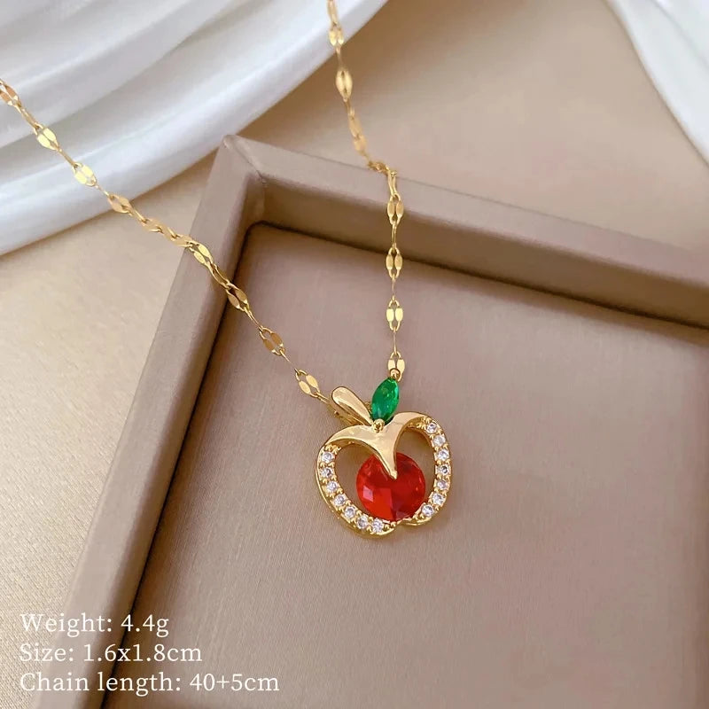 Red Apple Pendant Necklace Gold Stainless Steel Choker Women Pendant Necklace Nixie XL2606-287