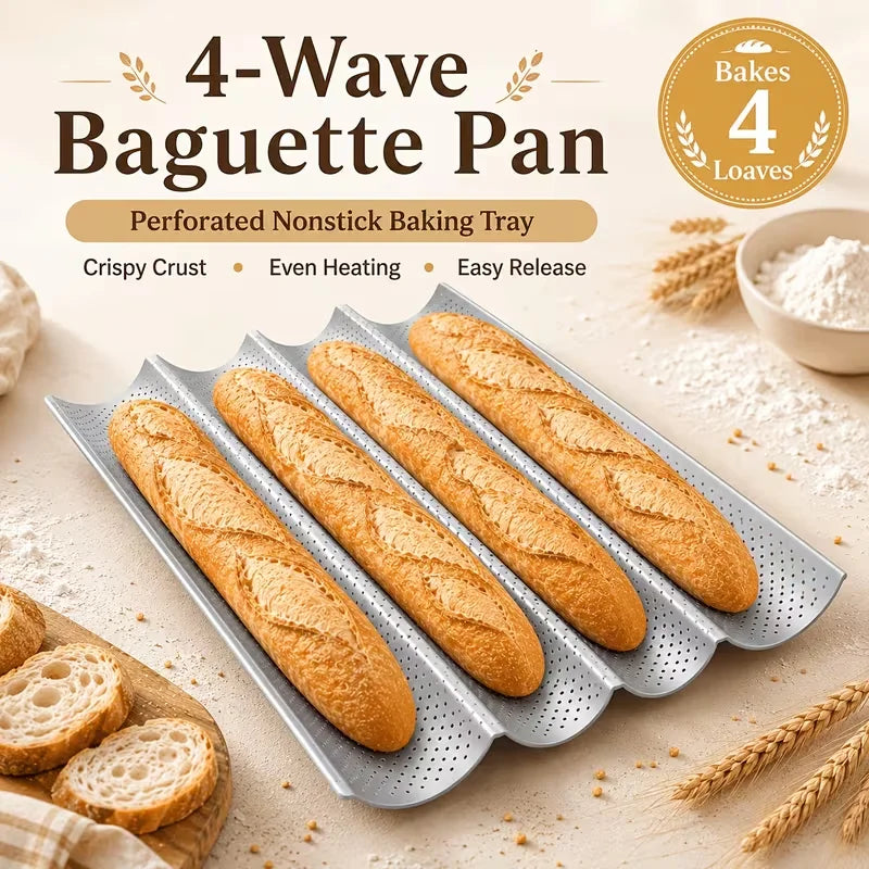 4-Wave Nonstick Baguette Pan – Carbon Steel French Bread Tray Baguette Baking Pan Nixie