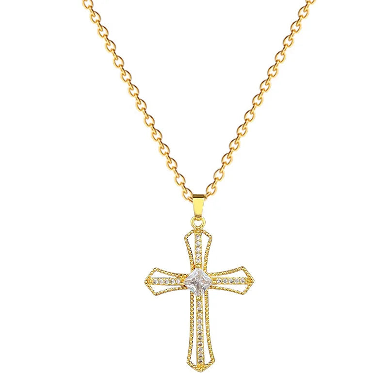 Gold Cross Pendant Necklace – Stainless Steel Choker for Women Pendant Necklace Nixie