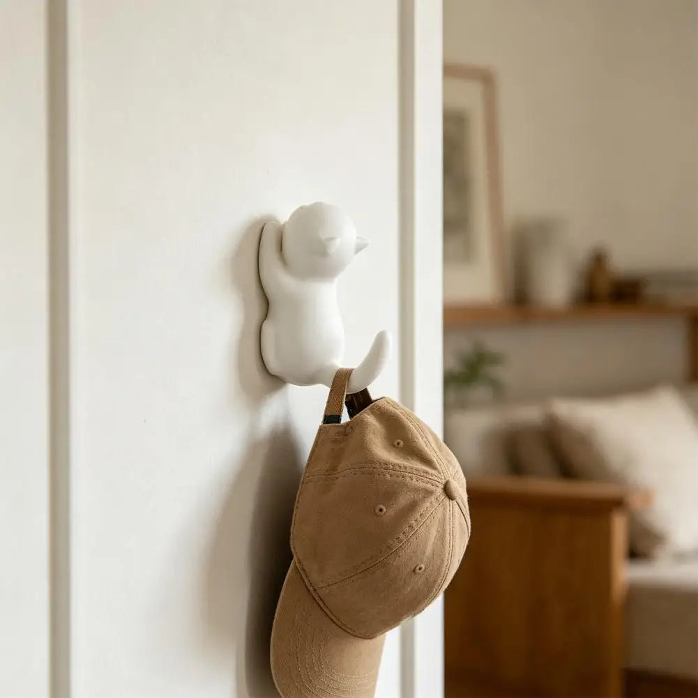 Cute Cat Shape Adhesive Wall Hook – No-Drill Key Holder