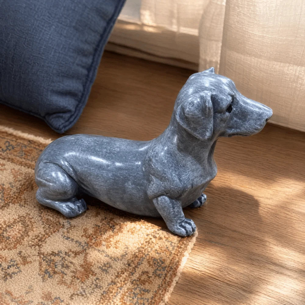 Grey Dachshund Resin Figurine – Dog Statue Desktop Ornament Resin Figurine Nixie