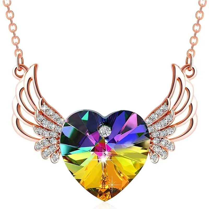 Angel Wing Heart Necklace – Glass Crystal Pendant for Women Crystal Pendant Necklace Nixie