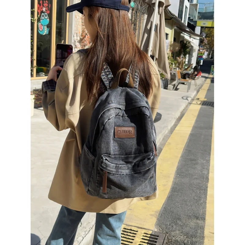 Vintage Denim Canvas Backpack – Unisex School & Travel Bag Denim Canvas Backpack Nixie