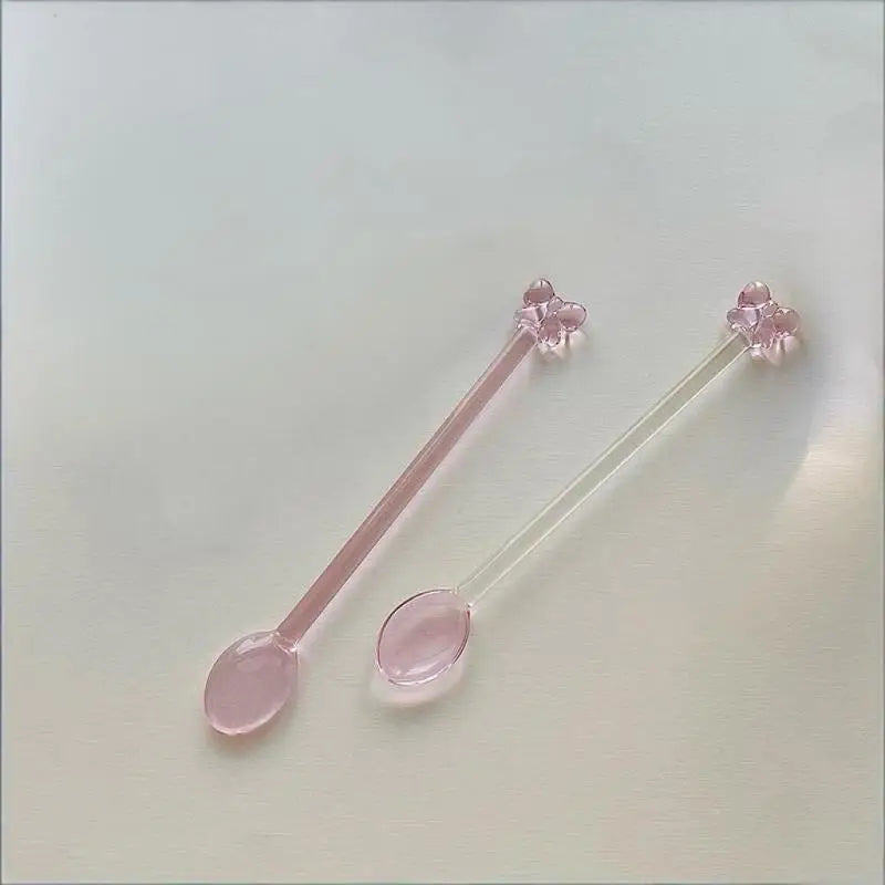 Pink Bow Glass Coffee Spoon – Long Handle Stirring Teaspoon Glass Stirring Spoon Nixie C