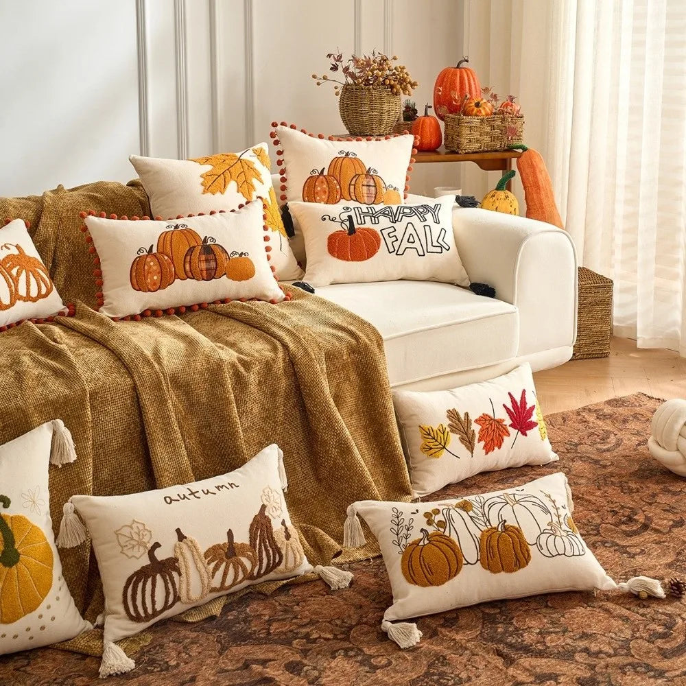 Pumpkin Tufted Throw Pillow Cover | Autumn Fall Cushion Décor Throw Pillow Cover Nixie