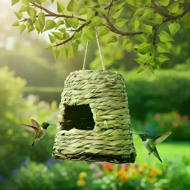 Natural Grass Woven Bird Hut – Outdoor Nesting Shelter Bird Nesting Hut Nixie