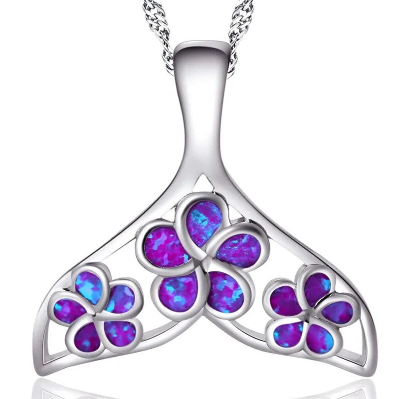 Fish Tail Purple Simulated Opal Silver Necklace Pendant Pendant Necklace Nixie PurPle