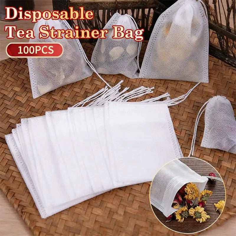 100Pcs Disposable Drawstring Tea Bags – Loose Leaf & Herb Filter Disposable Tea Bags Nixie
