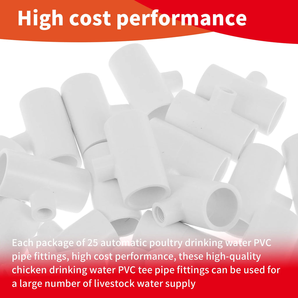 25Pcs Poultry Waterer PVC Tee Fittings for Chickens & Ducks Poultry Waterer Fittings Nixie