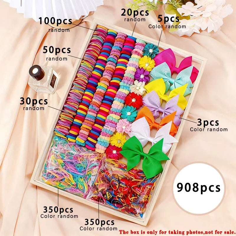 850PCS Girls Grosgrain Ribbon Hair Ties & Elastic Hair Bands