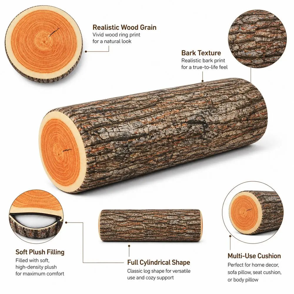 Convertible Tree Log Pillow – Realistic Wood Grain Floor Cushion Decorative Floor Cushion Nixie
