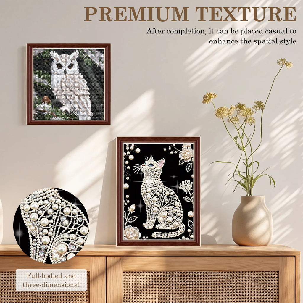 Owl & Cat Faux Pearl Diamond Painting Kit – DIY Wall Art Set Diamond Painting Kit Nixie