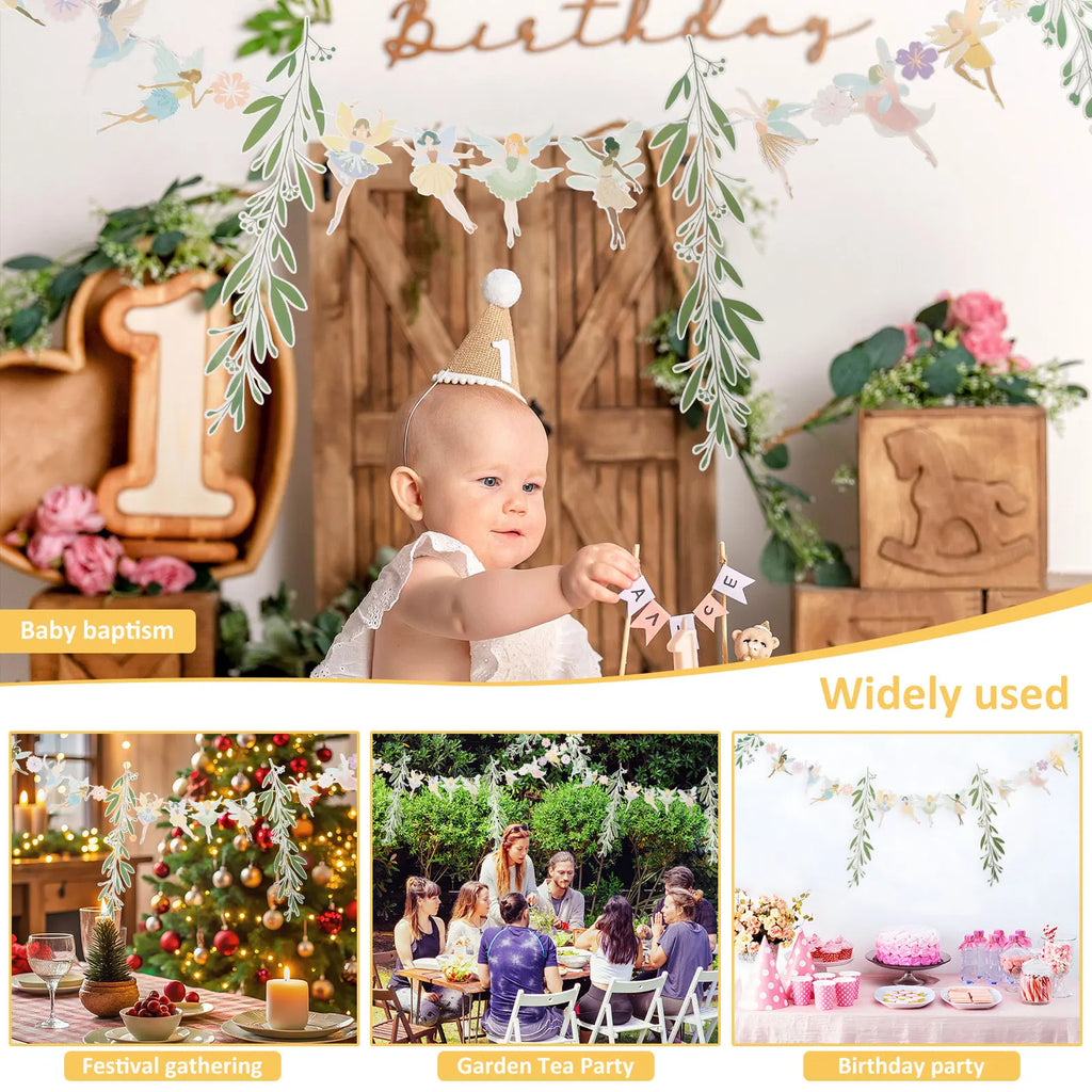 8Pcs Flower Fairy Banner Garland – Party & Baby Shower Decor Party Banner Garland Nixie