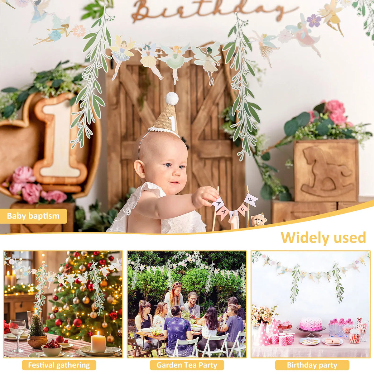 8Pcs Flower Fairy Banner Garland – Party & Baby Shower Decor Party Banner Garland Nixie