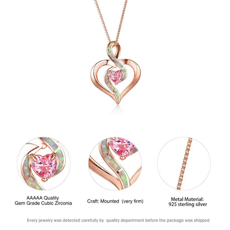Rose Gold Heart Pendant Necklace – Pink Crystal & Opal Pendant Necklace Nixie
