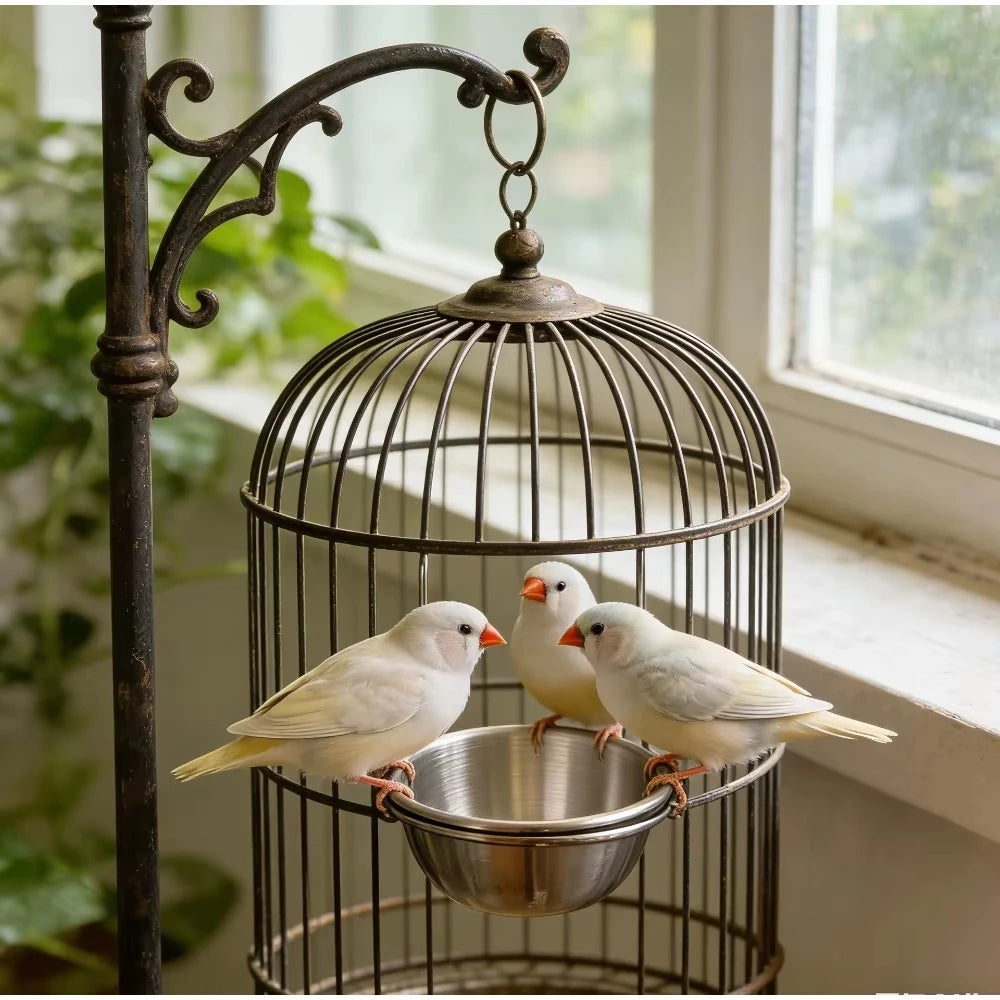Stainless Steel Bird Feeder Cup & Water Bowl for Parrot Cages