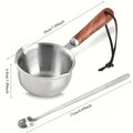10oz Stainless Steel Pot Wooden Handle | Candle Wax & Cooking Small Saucepot Nixie 2pcs(1set)