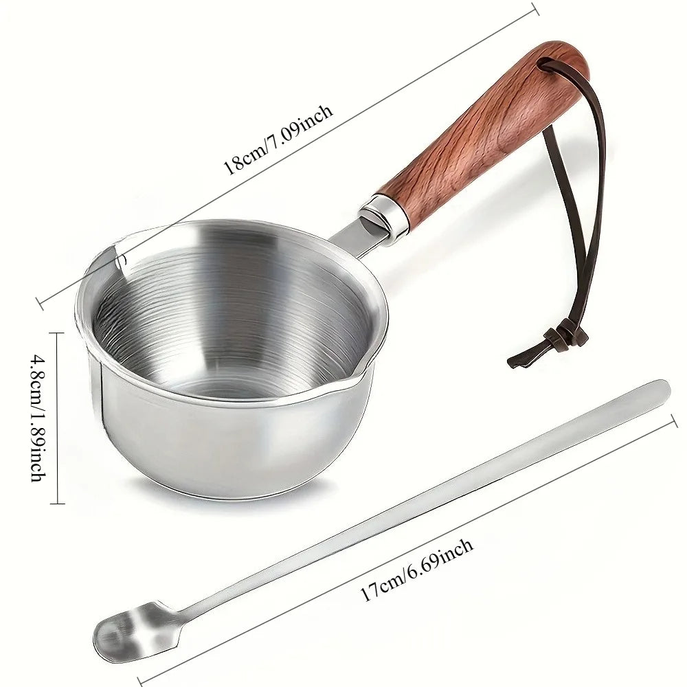 10oz Stainless Steel Pot Wooden Handle | Candle Wax & Cooking Small Saucepot Nixie 2pcs(1set)