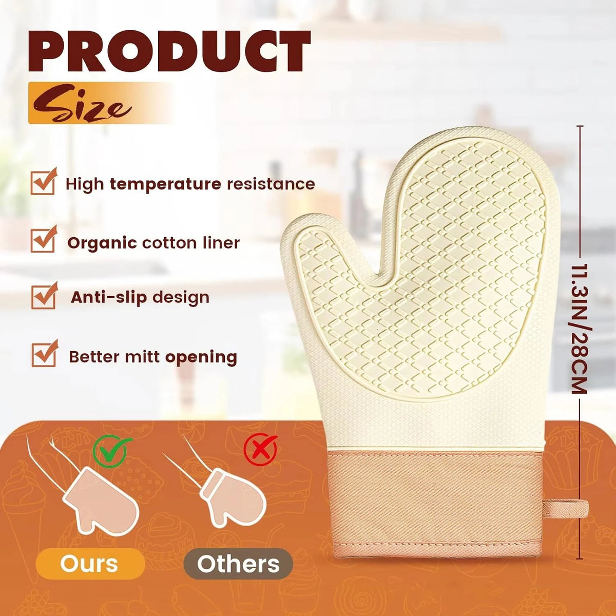 Silicone Oven Mitts Non-Slip Heat Resistant Kitchen Gloves Silicone Oven Mitts Nixie