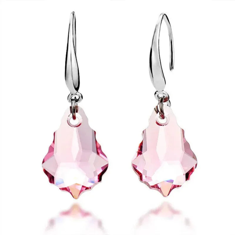 Women's Silver Pink Crystal Drop Earrings – Wedding Gift Drop Earrings Nixie