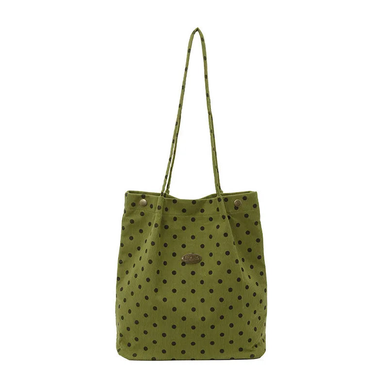 Korean Polka Dot Corduroy Tote Bag – Large Shoulder Bag Corduroy Tote Bag Nixie