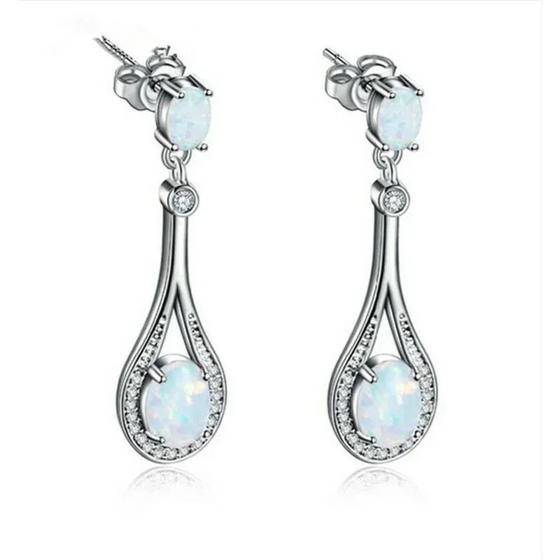 Glass Opal Drop Stud Earrings – Vintage Women's Jewelry Stud Earrings Nixie WHITE
