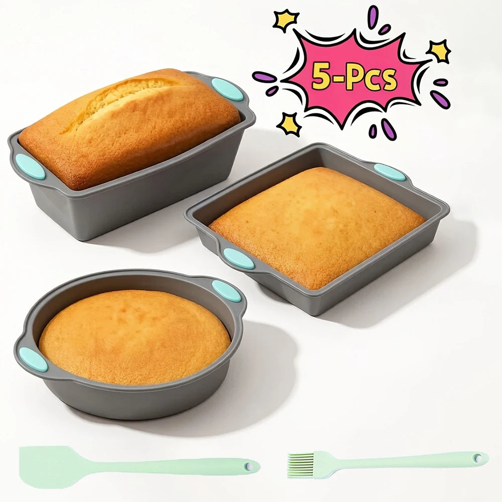 5-Piece Silicone Bakeware Set – Non-Stick Cake & Bread Molds Silicone Bakeware Set Nixie 5PCS