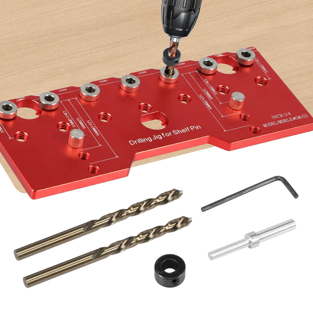 Shelf Pin Jig 1/4" Aluminum Alloy Drilling Guide 32mm Spacing Shelf Pin Drilling Jig Nixie