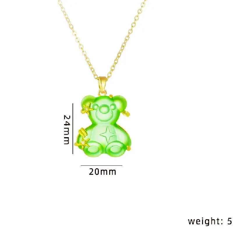 Candy Bear Resin Copper Pendant Necklace | Gold Chain