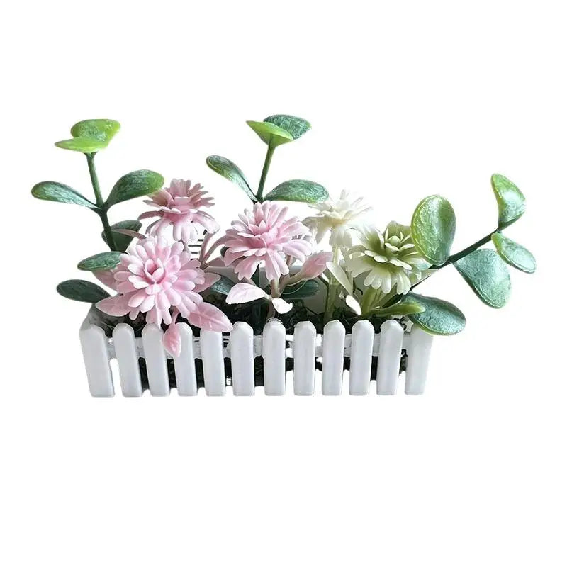 Mini Artificial Potted Flower with Fence – Dollhouse Miniature Dollhouse Miniature Prop Nixie