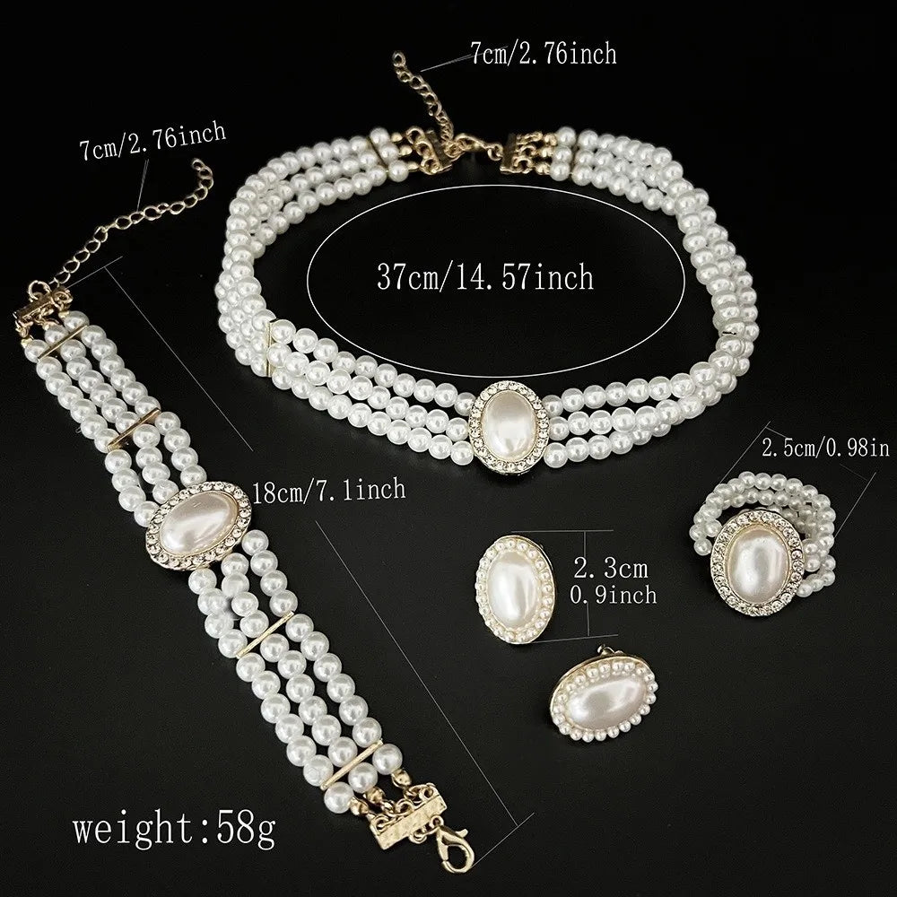 White Pearl Rhinestone Necklace Earrings Set – Bridal Jewelry Pearl Jewelry Set Nixie