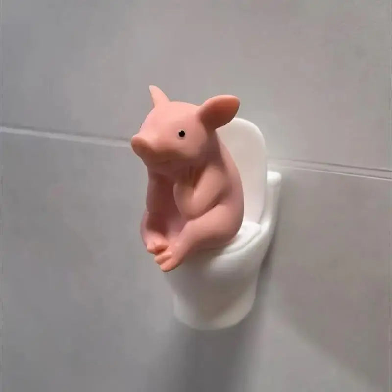 Cute Pig on Toilet Figurine – Funny Novelty Bathroom Decor Novelty Figurine Nixie