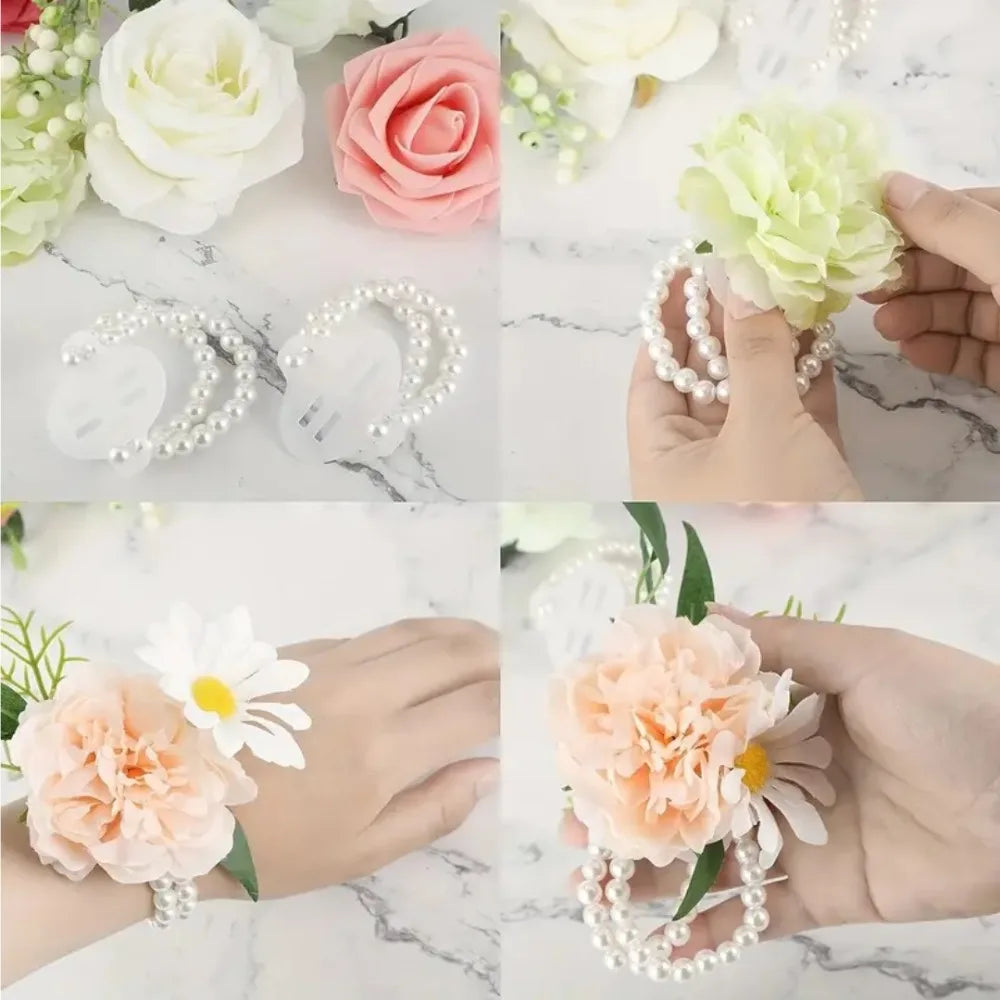 Pearl Elastic Corsage Wristlet Band – Bridal & Bridesmaid Corsage Wristlet Band Nixie