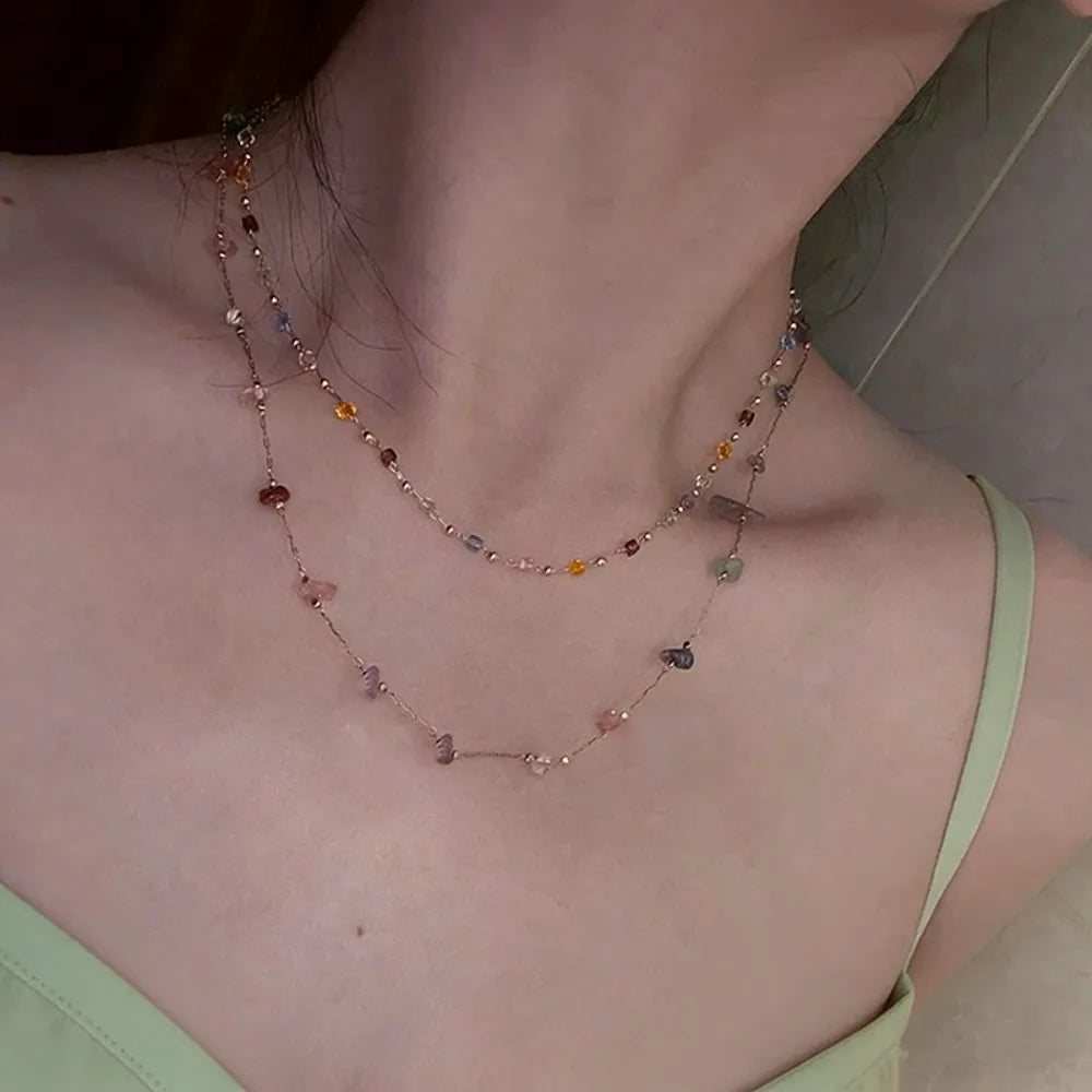 Crystal Bead Clavicle Chain Necklace – Colorful Stone Pendant Pendant Necklace Nixie
