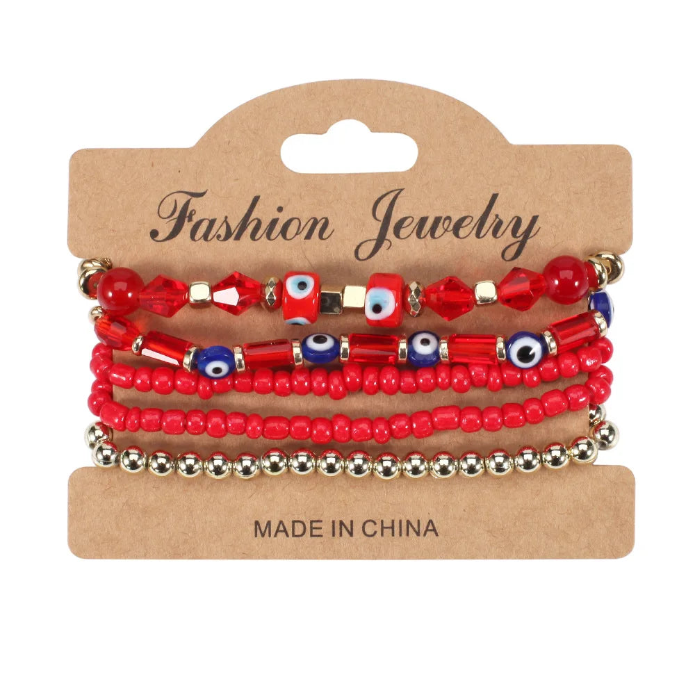 Bohemian Multi-Layer Eye Pattern Turquoise Bead Bracelet