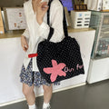 Korean Polka Dot Floral Shoulder Bag – Lightweight Nylon Tote Shoulder Tote Bag Nixie Black