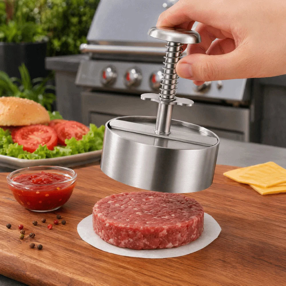 Stainless Steel Burger Press – 8/10/12 cm Non-Stick Patty Mold