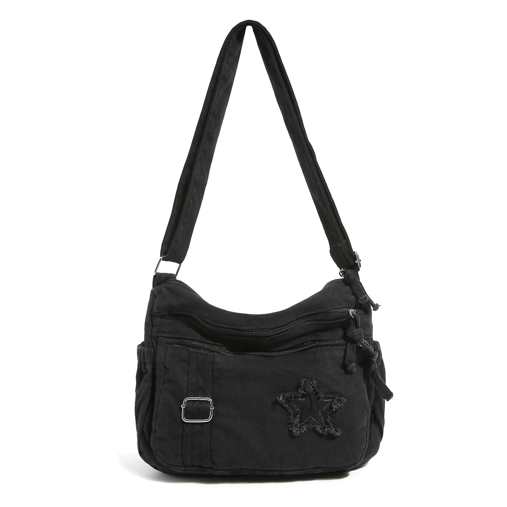 Women's Denim Crossbody Bag – Retro Vintage Small Shoulder Bag Crossbody Shoulder Bag Nixie BB-1469Black